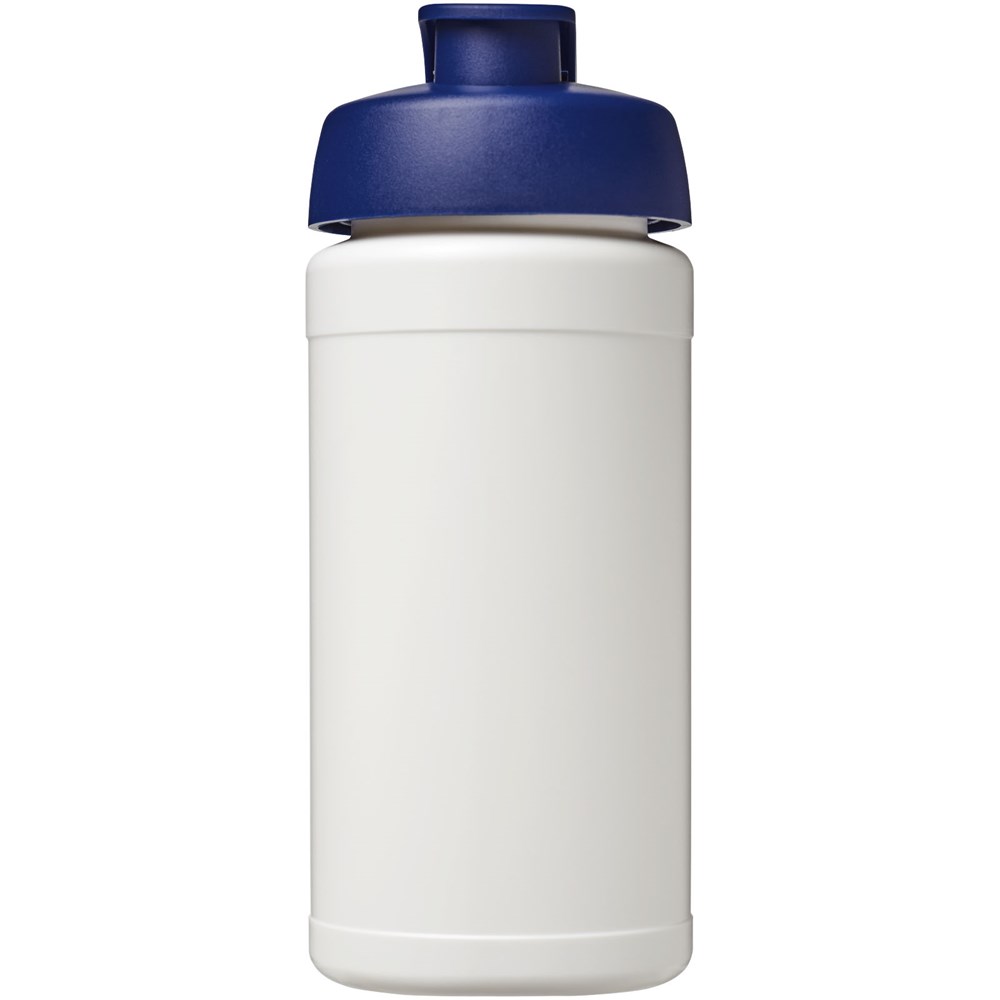 Baseline 500 ml recycelte Sportflasche mit Klappdeckel weiss, blau