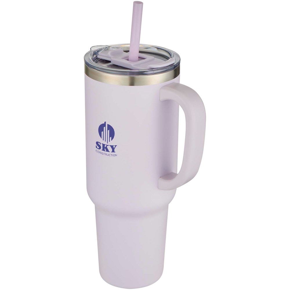 Sydney 1200 ml doppelwandiger RCS-zertifizierter Kupfer-Vakuum Isolierbecher mit Strohhalm fliederfarben