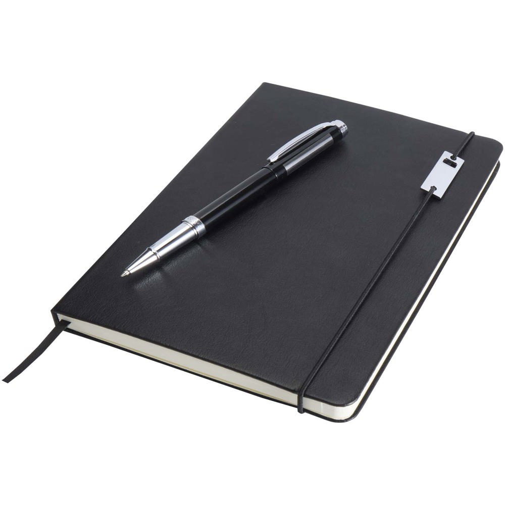 Ensemble carnet à couverture rigide A5 et stylo roller Legato Elegance Noir, Noir