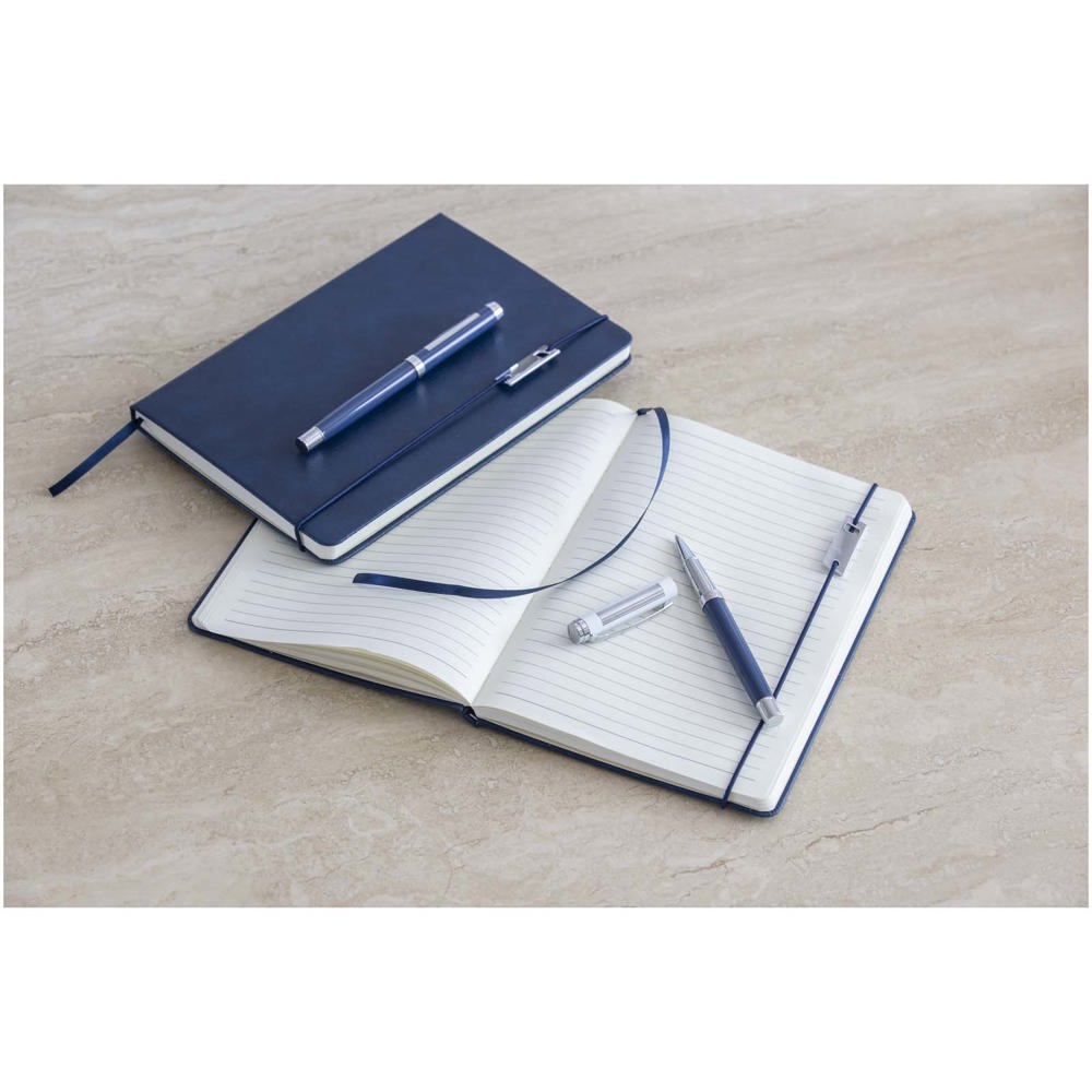 Ensemble carnet à couverture rigide A5 et stylo roller Legato Elegance Blanc, Noir