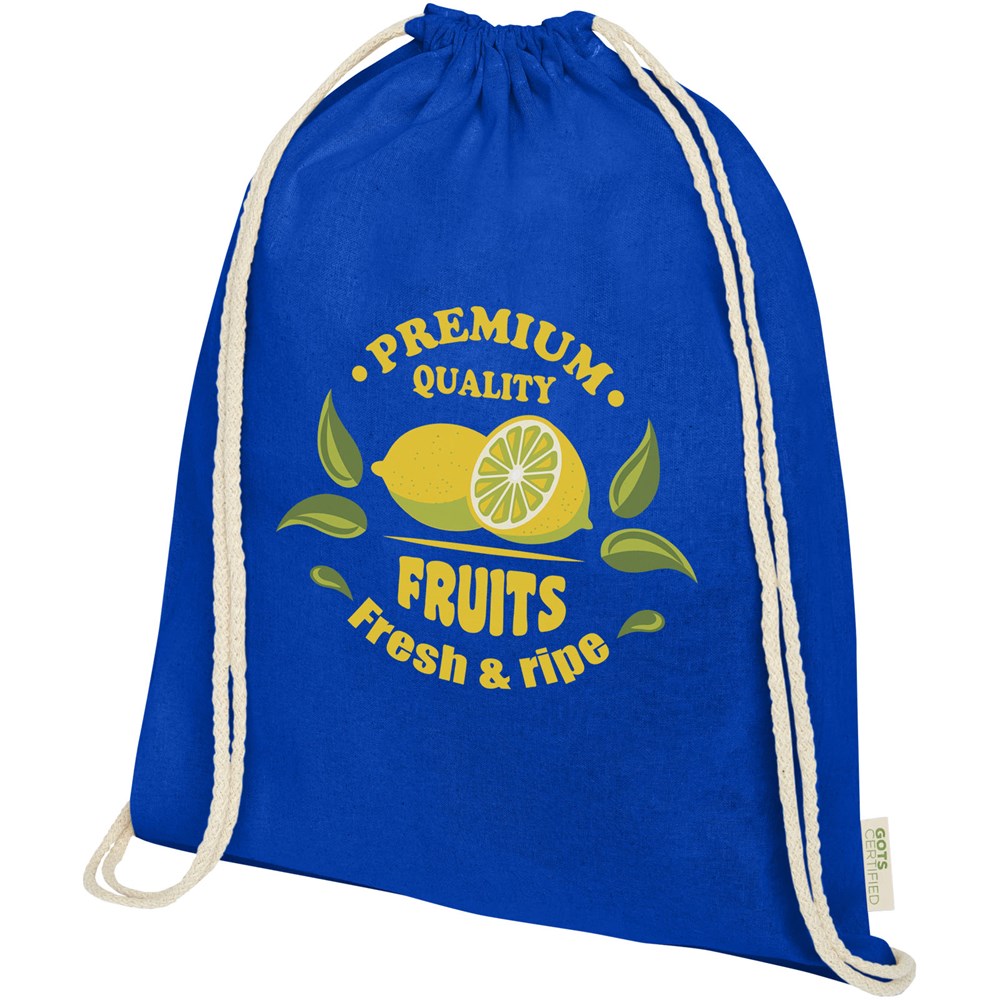 Sac à dos avec cordon en coton organique Orissa 140 g/m² 5L Bleu royal