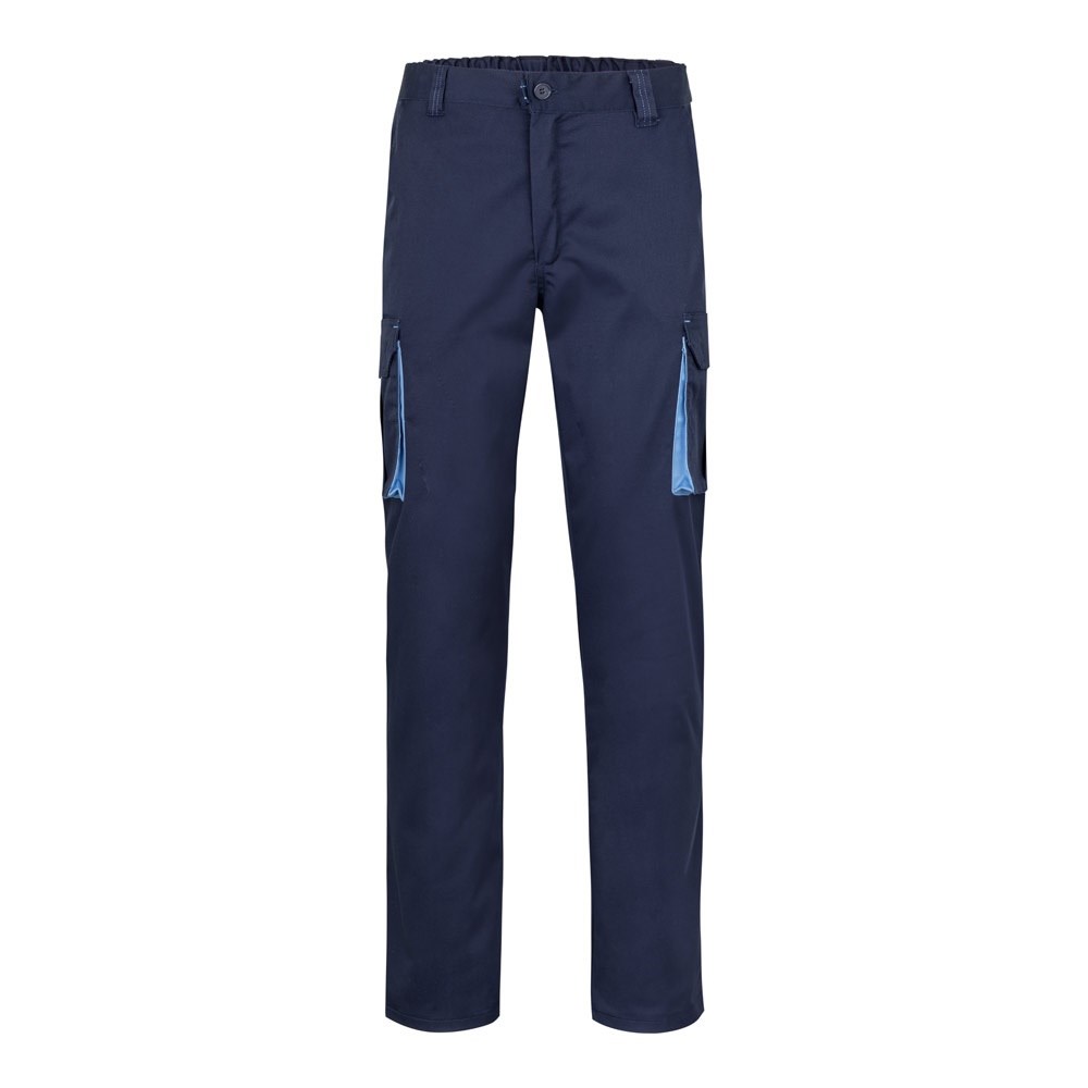 VL FIDES Zweifarbige Stretch-Hose mit mehreren Taschen (240 g/m²), aus Baumwolle (46 %), EME (38 %) und Polyester (16 %) Marineblau, Hellblau