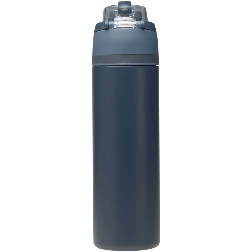 Bouteille d'eau Theron 800 ml en acier inoxydable à simple paroi recyclé RCS, avec bouchon à double fonction et paille rabatt Marine
