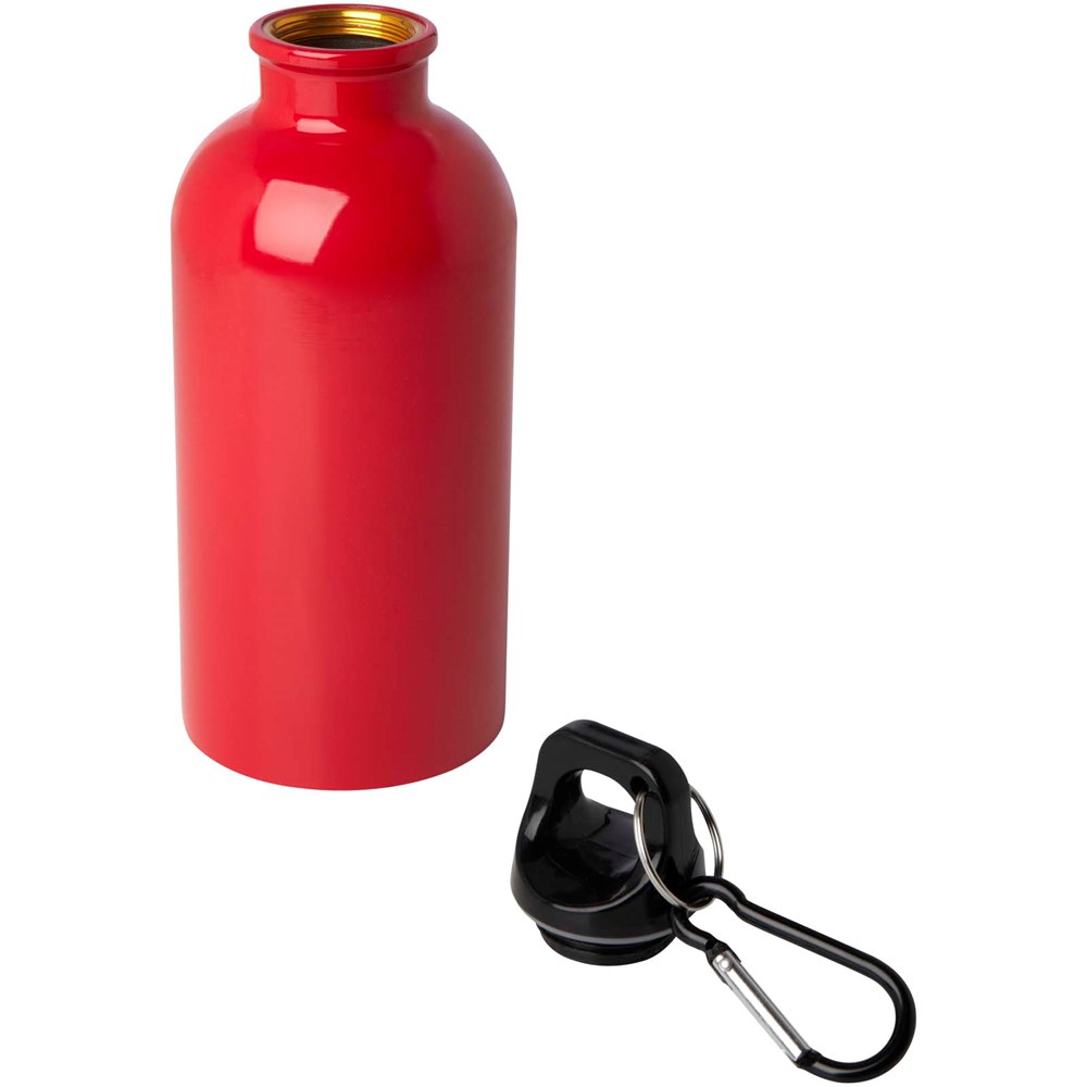 Bouteille d'eau Oregon de 400 ml simple paroi en acier recyclé certifié RCS avec mousqueton Rouge