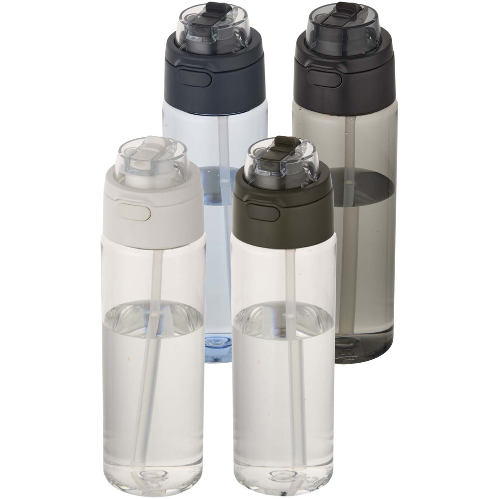 Bouteille d'eau Theron de 700 ml en plastique recyclé RCS, avec bouchon double fonction et paille rabattable Bleu hale