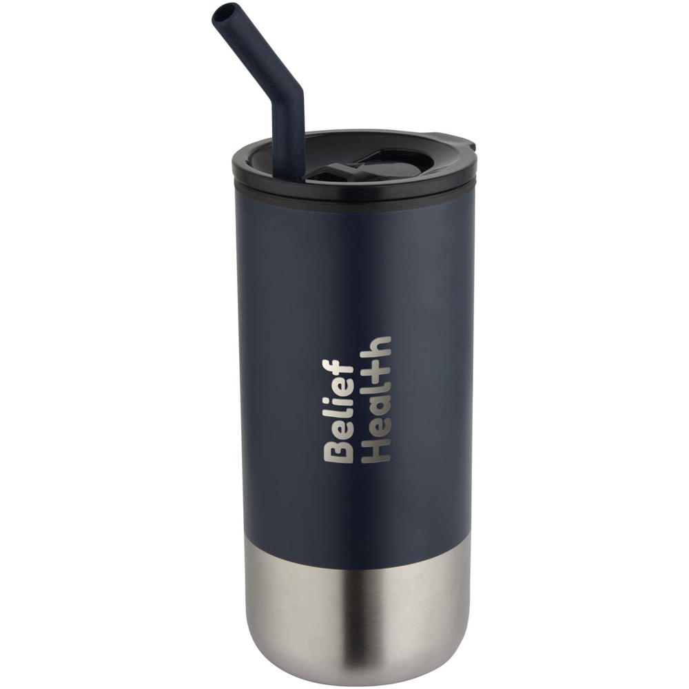 Gobelet isotherme Grayson 480 ml certifié RCS avec paille en silicone Marine