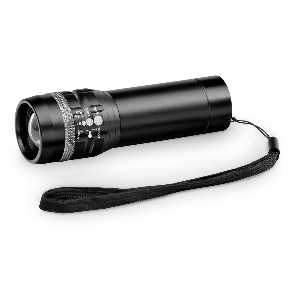 ZOOMIN Taschenlampe aus Aluminium mit Zoomfunktion und 3 Lichtmodi schwarz