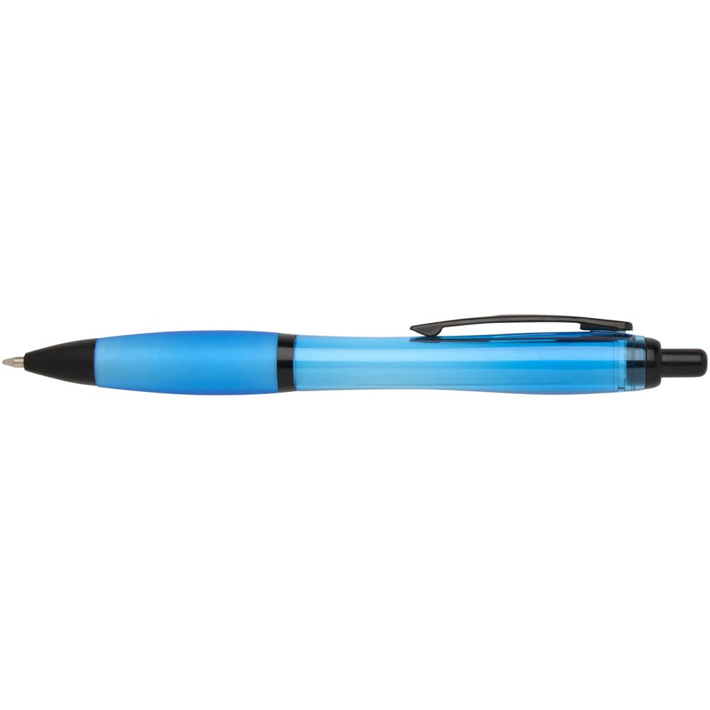 Stylo bille Nash en plastique recyclé avec garnitures noires (encre noire) Bleu aqua