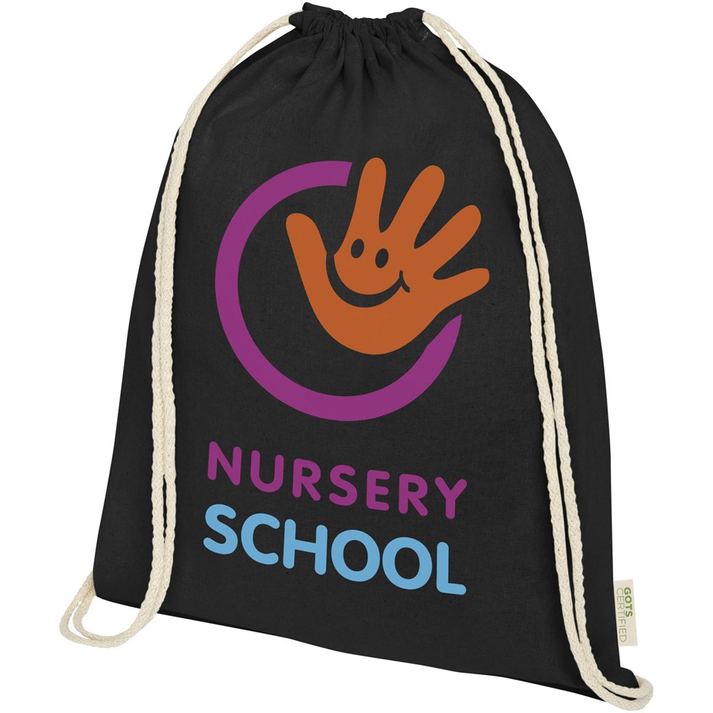 Sac à dos avec cordon en coton organique Orissa 140 g/m² 5L Noir