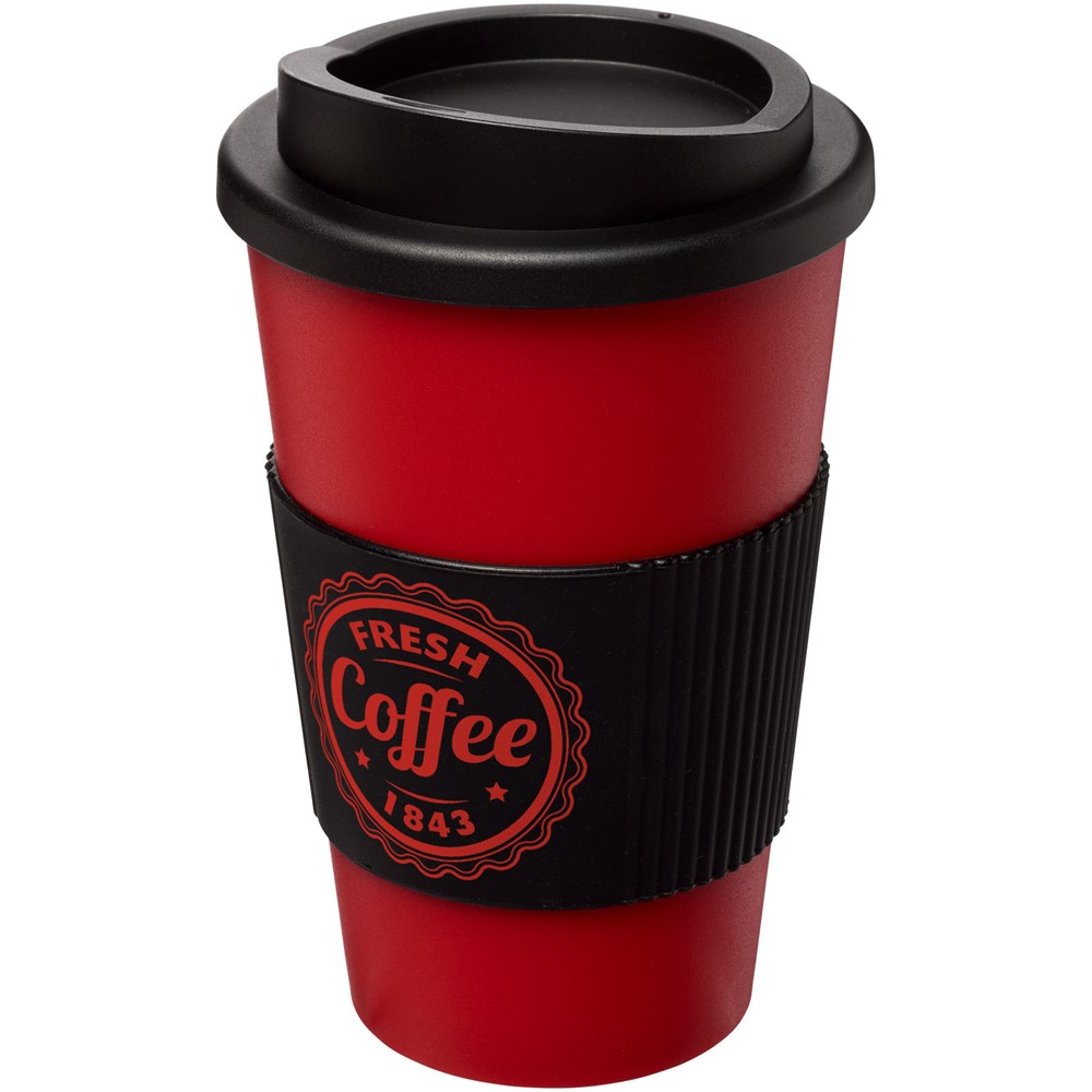 Americano® 350 ml Isolierbecher mit Schutzring schwarz, rot