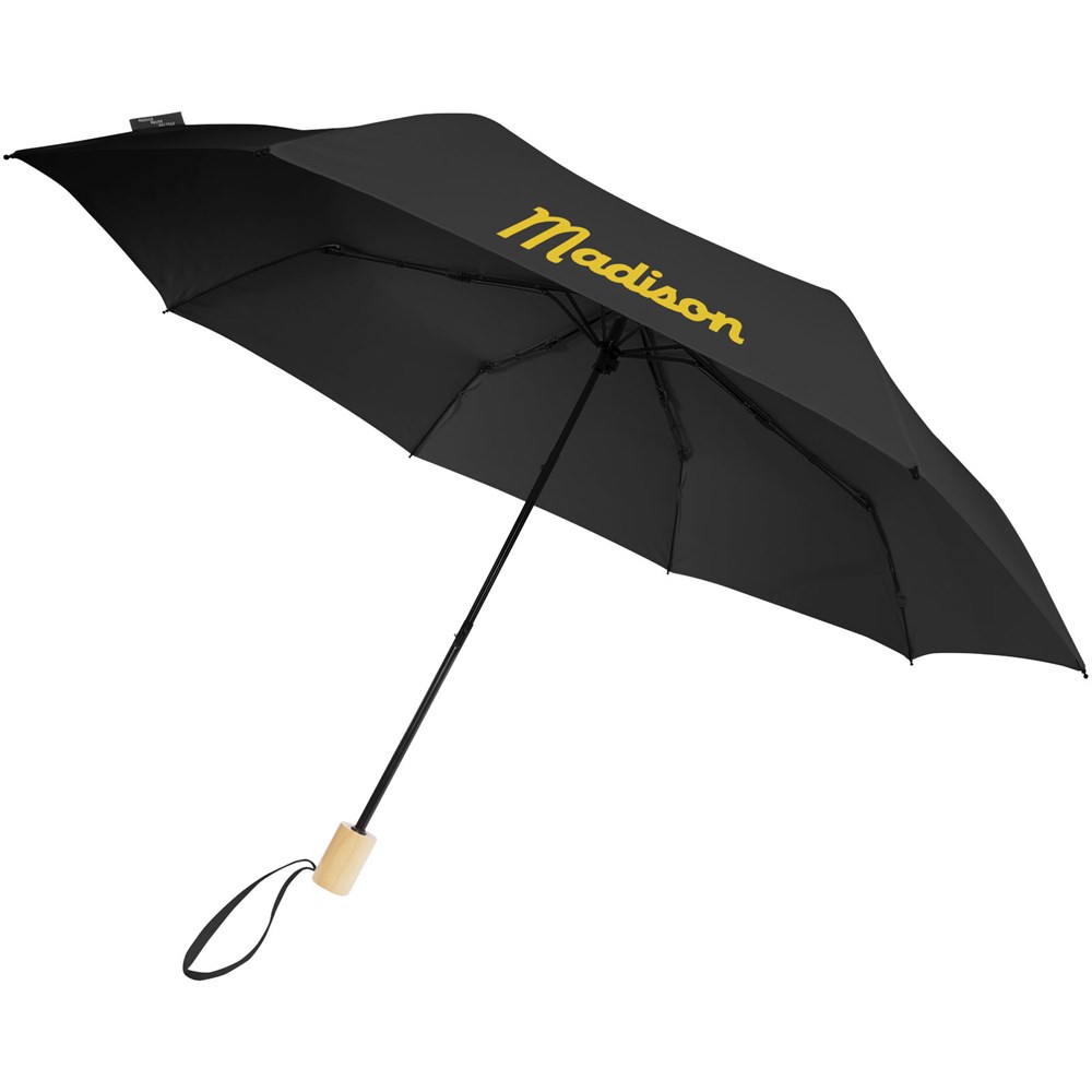 Birgit 21'' faltbarer winddichter Regenschirm aus recyceltem PET schwarz