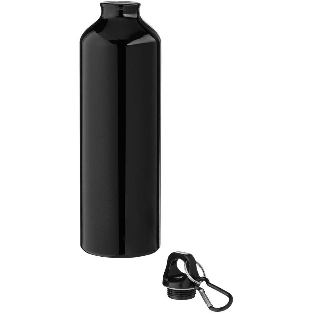 Bouteille d'eau Oregon de 770 ml en aluminium recyclé certifié RCS avec mousqueton Noir