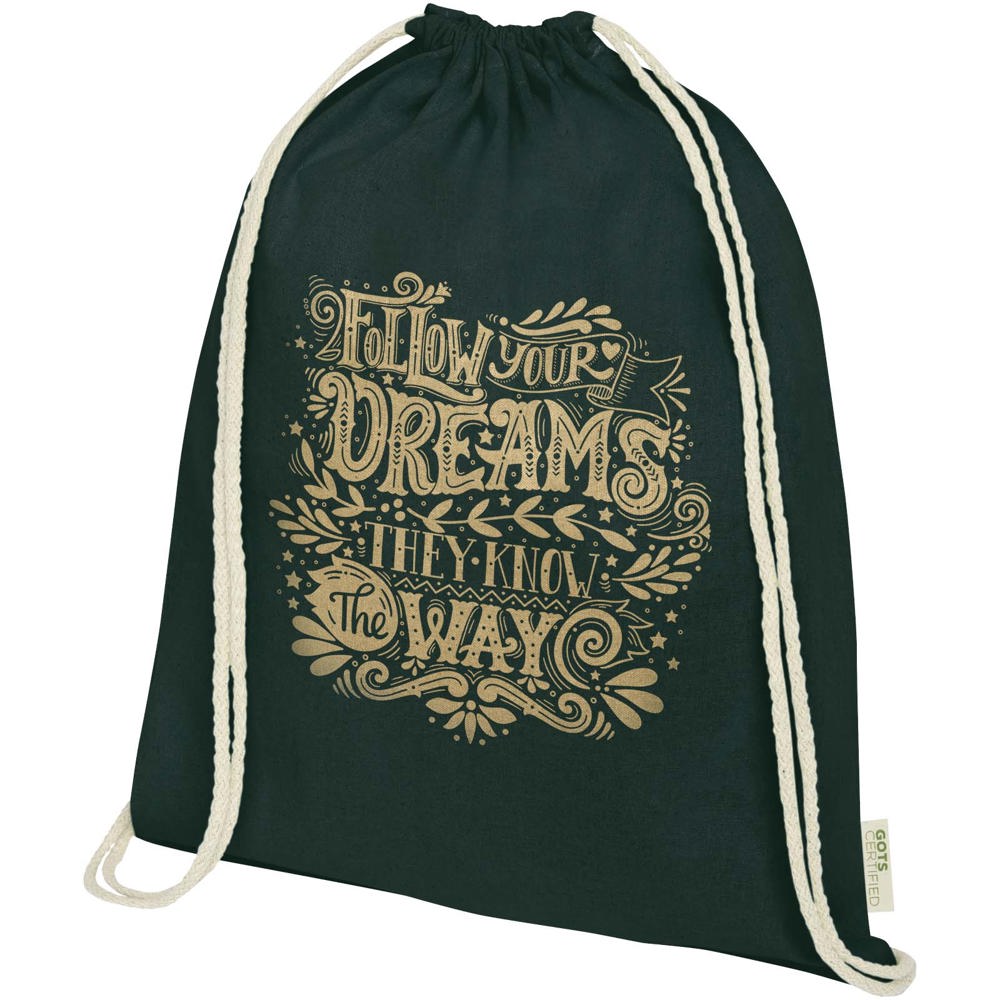 Sac à dos avec cordon en coton organique Orissa 140 g/m² 5L Vert foncé