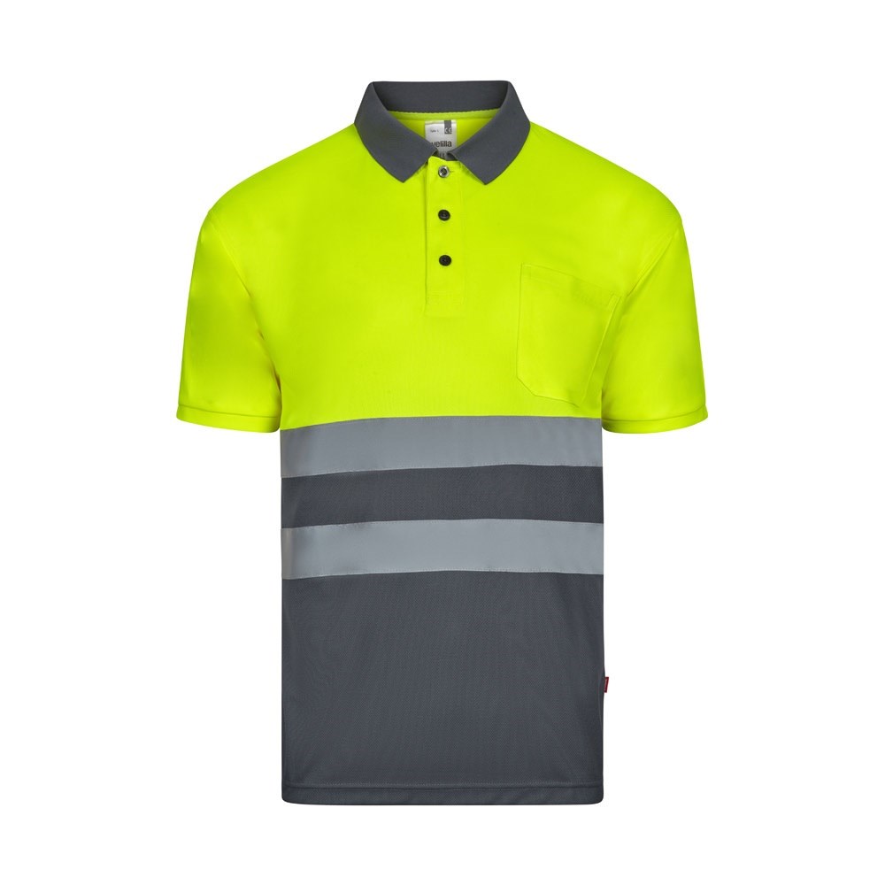 VL FORTUNA Poloshirt (140g/m²) im Bird-Eye-Design mit kurzen Ärmeln, aus Polyester (100%) Grau, Gelb