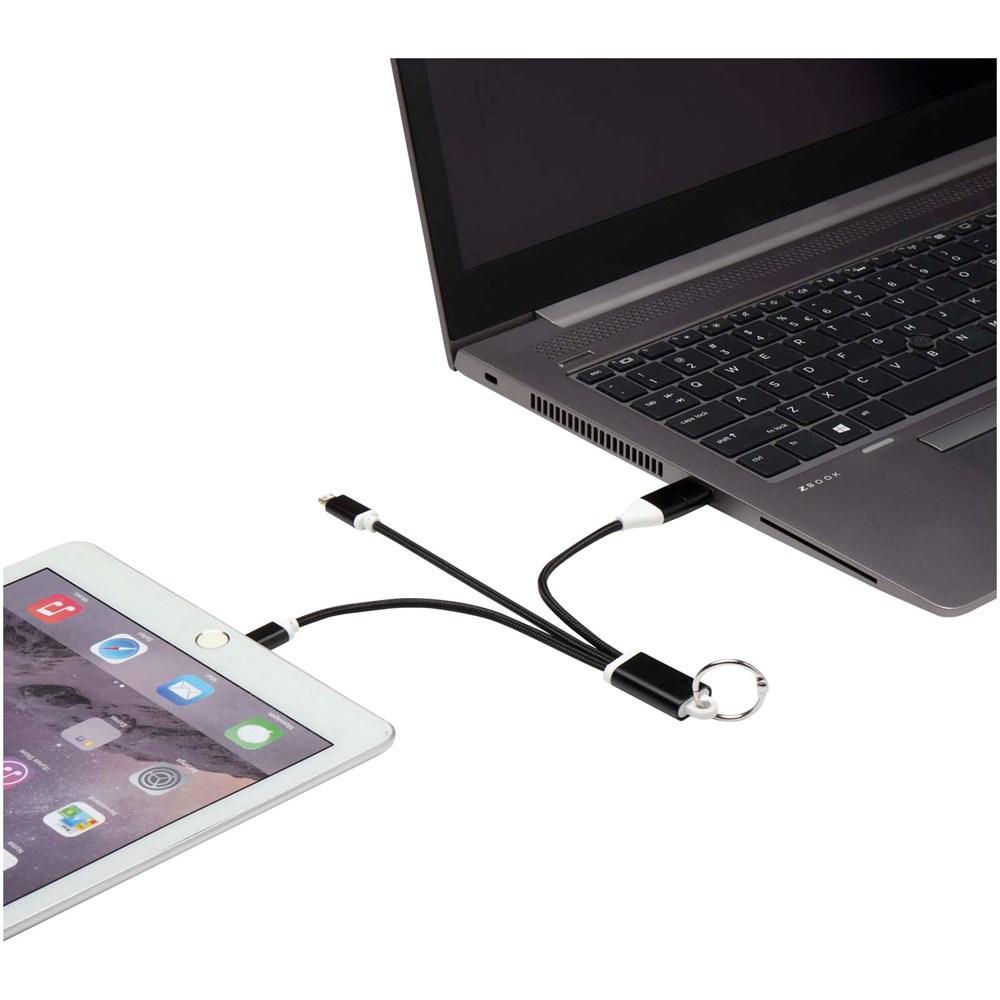 Câble de charge 4-en-1 Metal en aluminium recyclé avec porte-clés noir