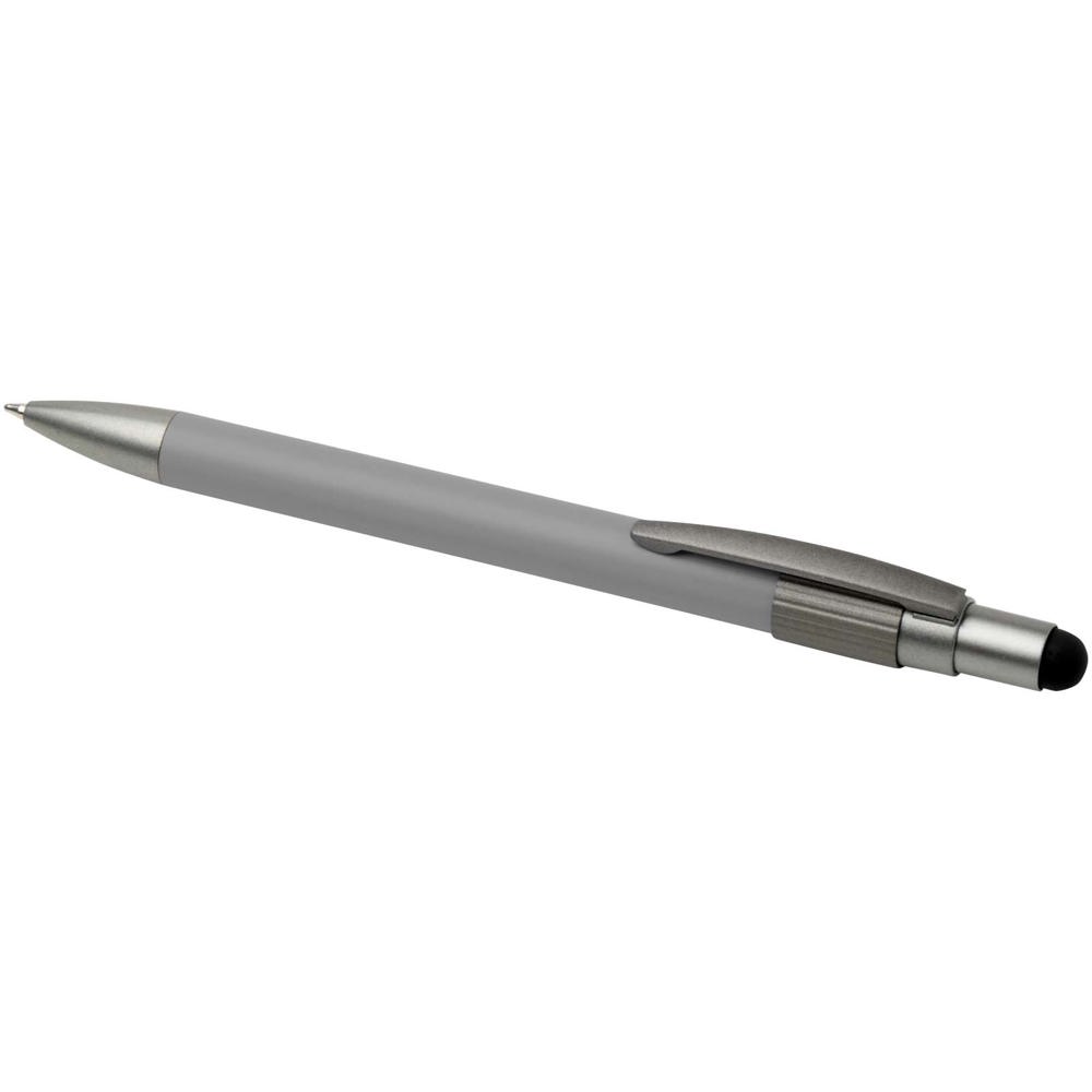 Stylo bille recyclé RCS avec stylet et toupie antistress (encre bleue) Rill Gris