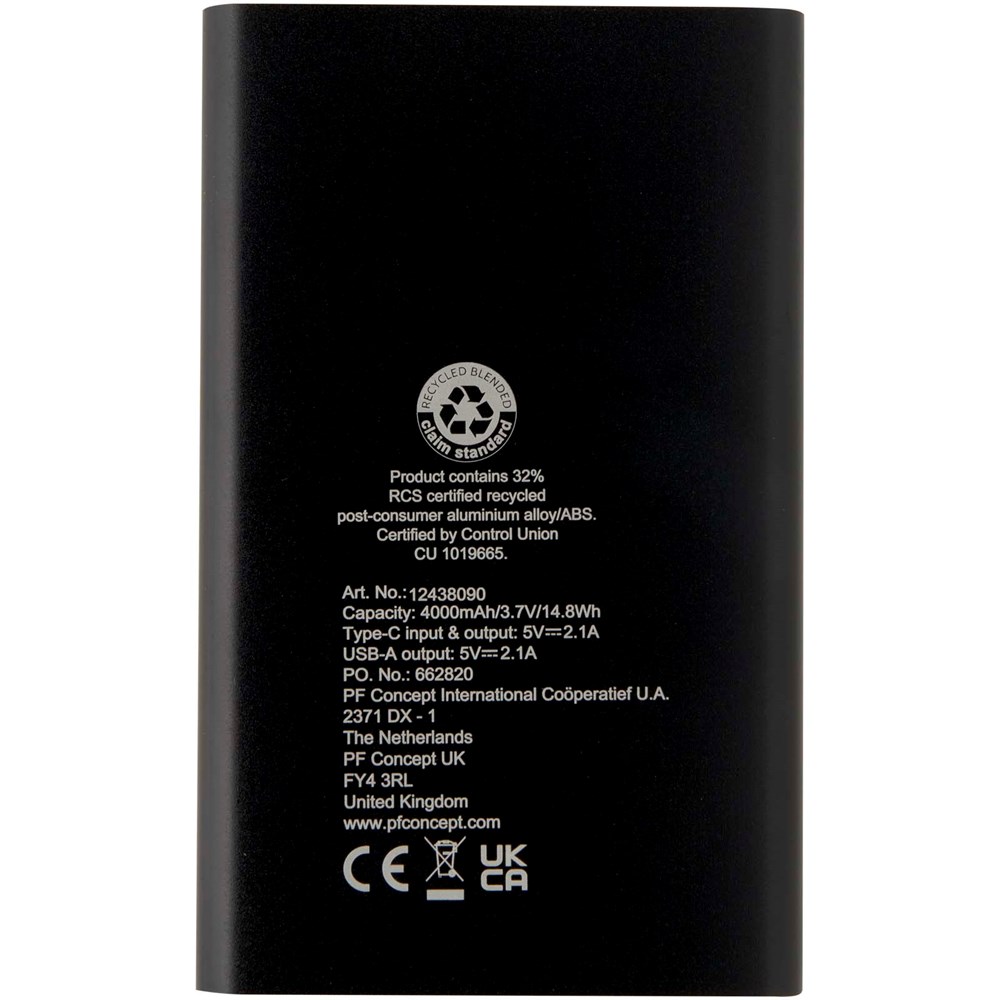 Pep 4000 mAh Type-C Powerbank aus recyceltem Aluminium schwarz