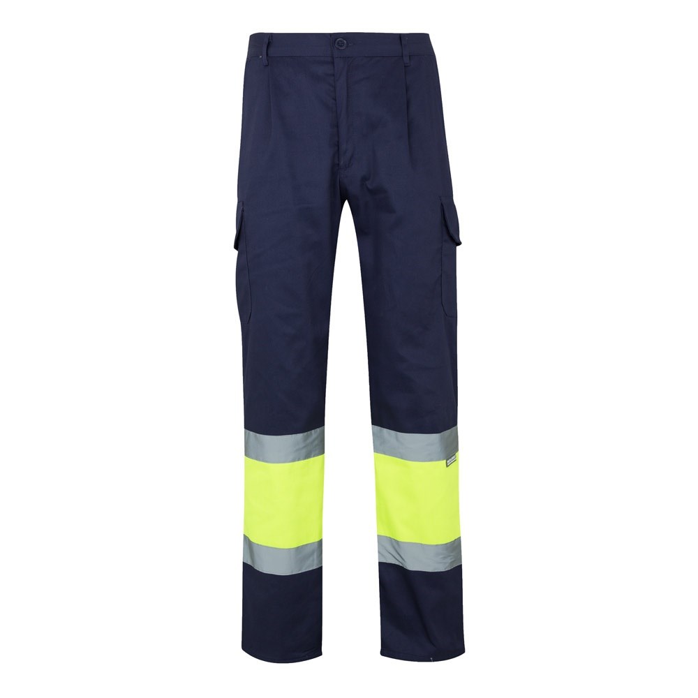 VL ATHENA Zweifarbige Hose aus Twill (210 g/m²), gefüttert, mit mehreren Taschen, aus Baumwolle (20%) und Polyester (80%) Marineblau, Gelb