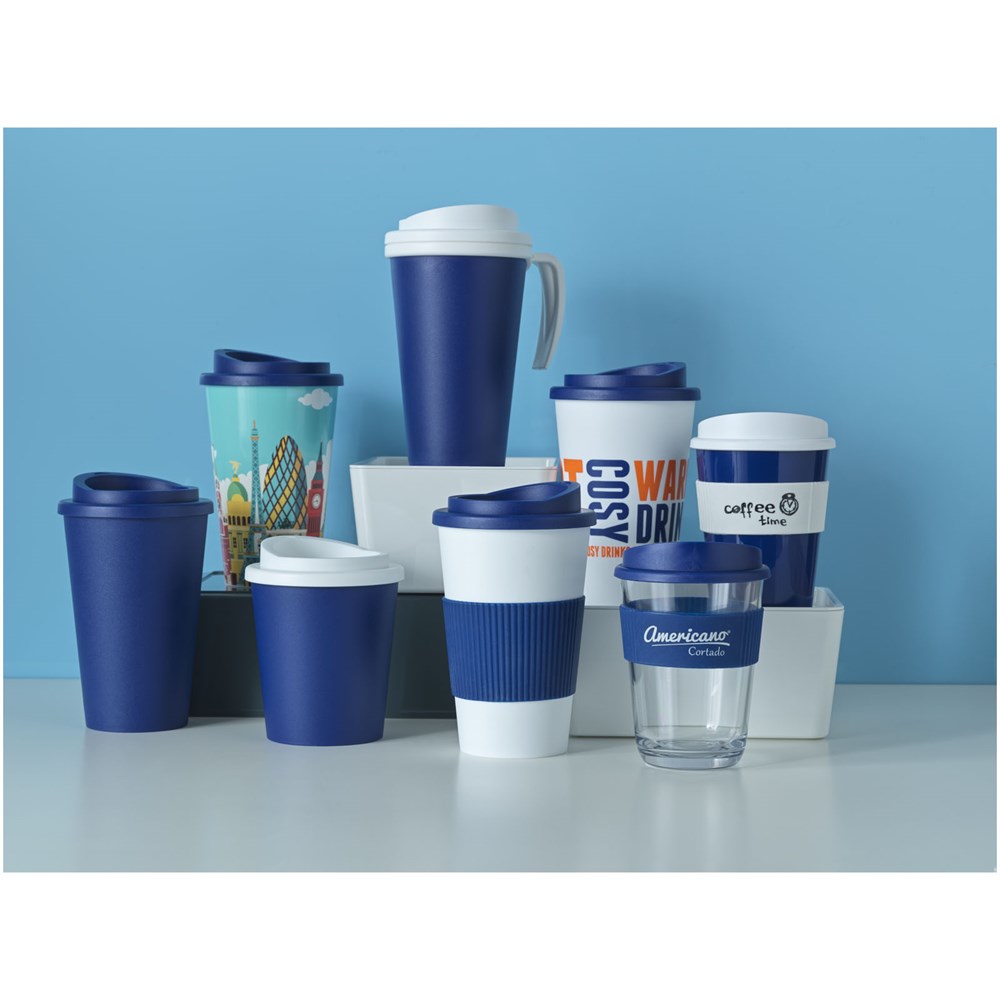 Americano® 350 ml Isolierbecher mit Schutzring blau, weiss