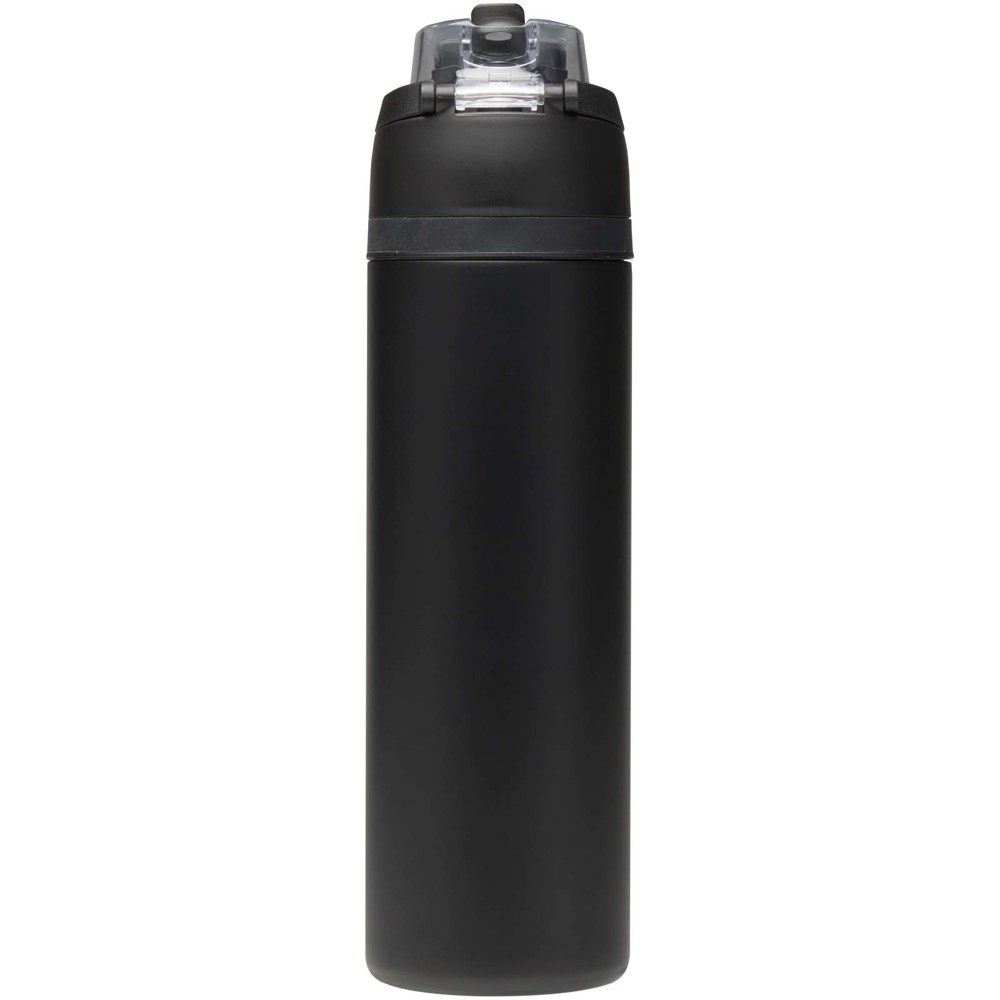 Bouteille d'eau Theron 800 ml en acier inoxydable à simple paroi recyclé RCS, avec bouchon à double fonction et paille rabatt Noir