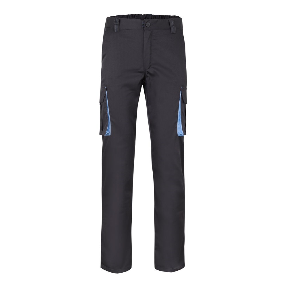 VL FIDES Zweifarbige Stretch-Hose mit mehreren Taschen (240 g/m²), aus Baumwolle (46 %), EME (38 %) und Polyester (16 %) Schwarz, Hellblau
