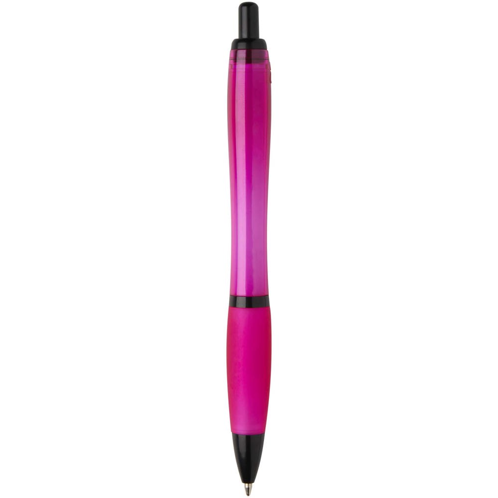 Stylo bille Nash en plastique recyclé avec garnitures noires (encre noire) Magenta