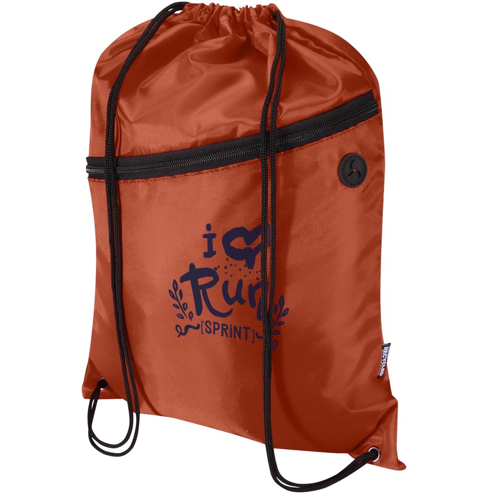 Sac à cordon Oriole en RPET avec poche avant zippée, 5 L Brique