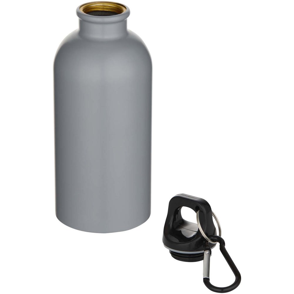 Bouteille d’eau Oregon de 400 ml à simple paroi avec finition MATE, en acier inoxydable recyclé certifié RCS avec mousqueton Gris