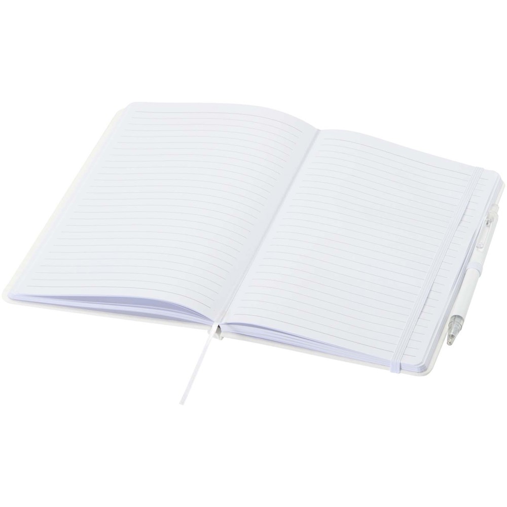 Ensemble comprenant un cahier en papier recyclé Spectrum A5 et un stylo à bille blanc