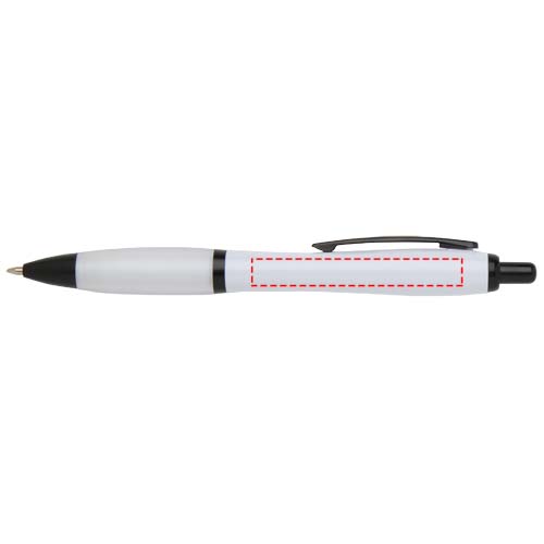 Stylo bille Nash en plastique recyclé avec garnitures noires (encre noire) blanc