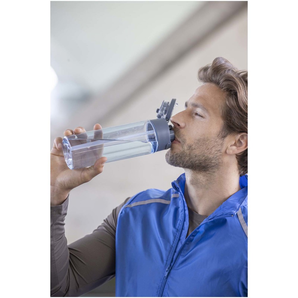 Bouteille d'eau Theron de 700 ml en plastique recyclé RCS, avec bouchon double fonction et paille rabattable Vert forêt