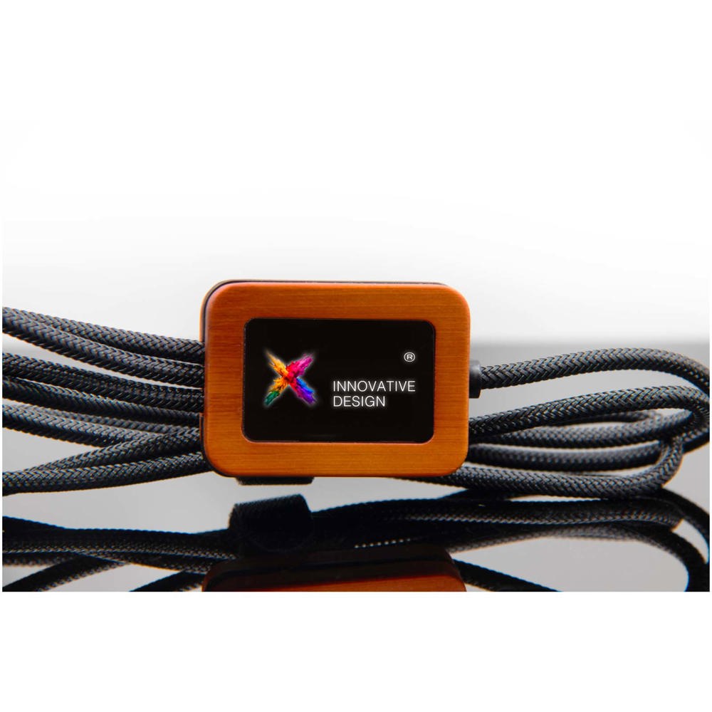 Câble de charge 5-en-1 SCX.design C38 en rPET avec logo lumineux et boîtier carré en bois de 40 W Noir, Bois