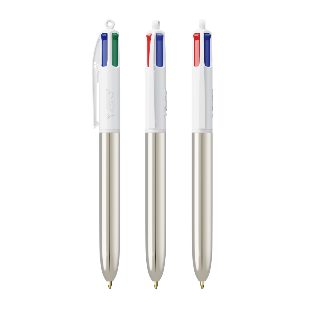 BIC® 4 Colours Shine Kugelschreiber + Lanyard Weiss/Silbermetallic