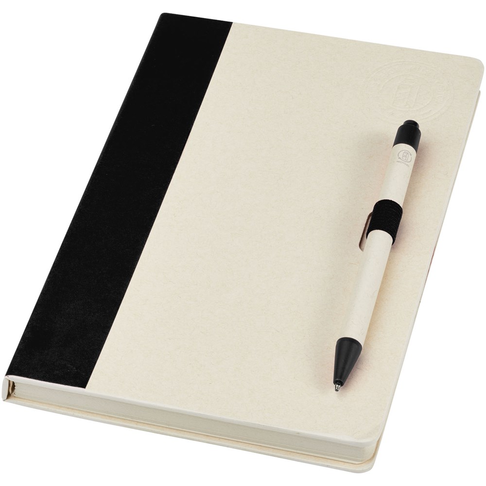 Ensemble carnet de notes format A5 et stylo bille, à partir de briques de lait recyclées, Dairy Dream noir
