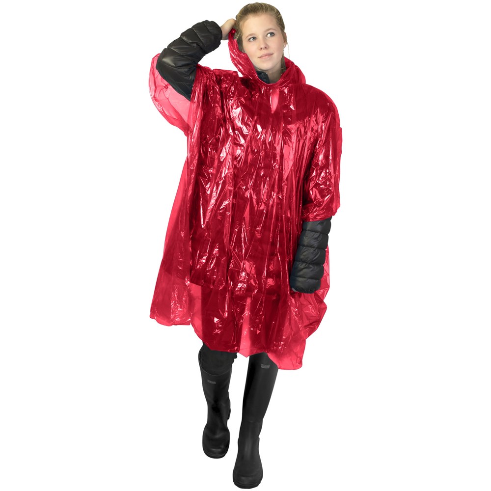 Mayan Regenponcho mit Aufbewahrungstasche aus recyceltem Kunststoff rot