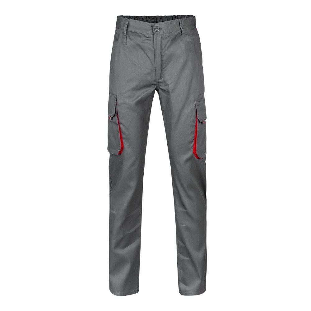 VL HYPNOS Zweifarbige Twill-Hose mit mehreren Taschen (200 g/m²), aus Baumwolle (35 %) und Polyester (65 %) Grau, Rot