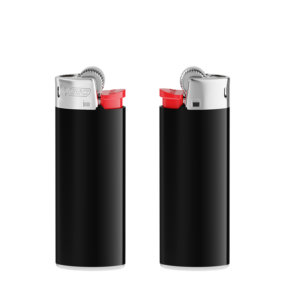BIC® J25 Standard Briquet Corps noir / base blanche / poussoir rouge / capot chrome