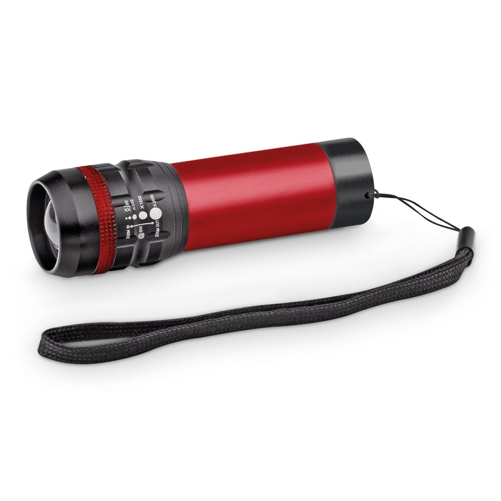 ZOOMIN Taschenlampe aus Aluminium mit Zoomfunktion und 3 Lichtmodi rot