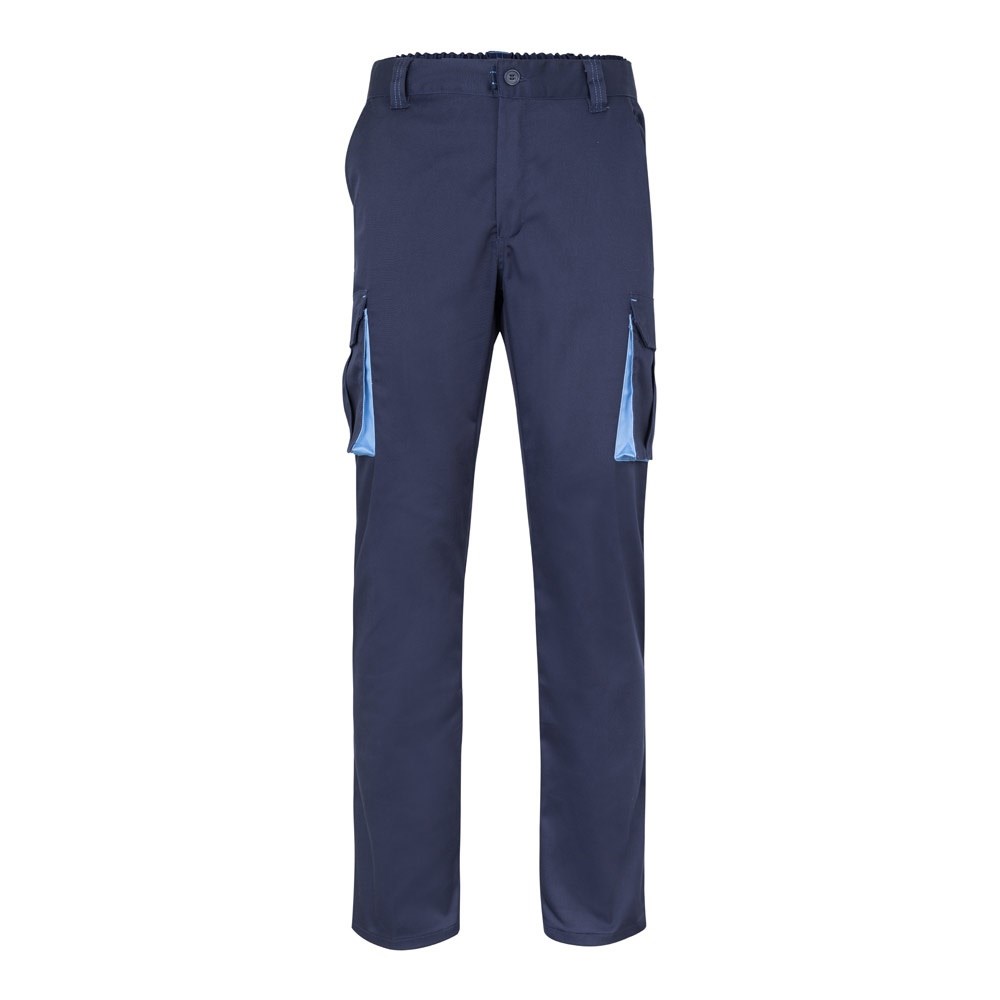 VL HYPNOS Zweifarbige Twill-Hose mit mehreren Taschen (200 g/m²), aus Baumwolle (35 %) und Polyester (65 %) Marineblau, Hellblau