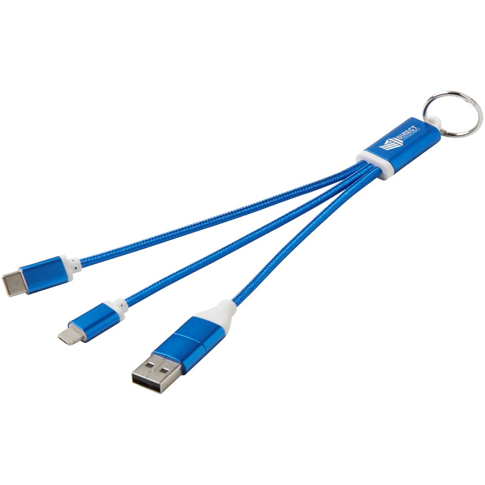 Câble de charge 4-en-1 Metal en aluminium recyclé avec porte-clés Bleu royal