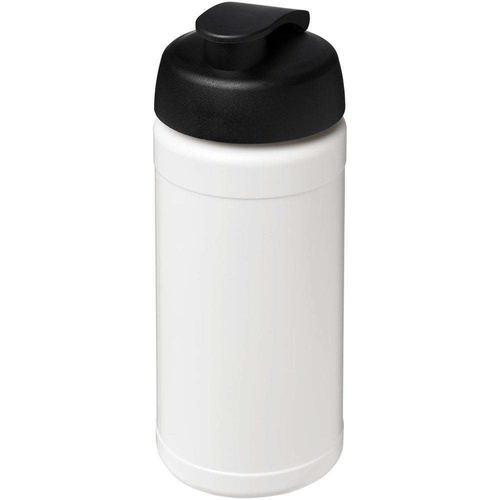 Baseline 500 ml recycelte Sportflasche mit Klappdeckel weiss, schwarz