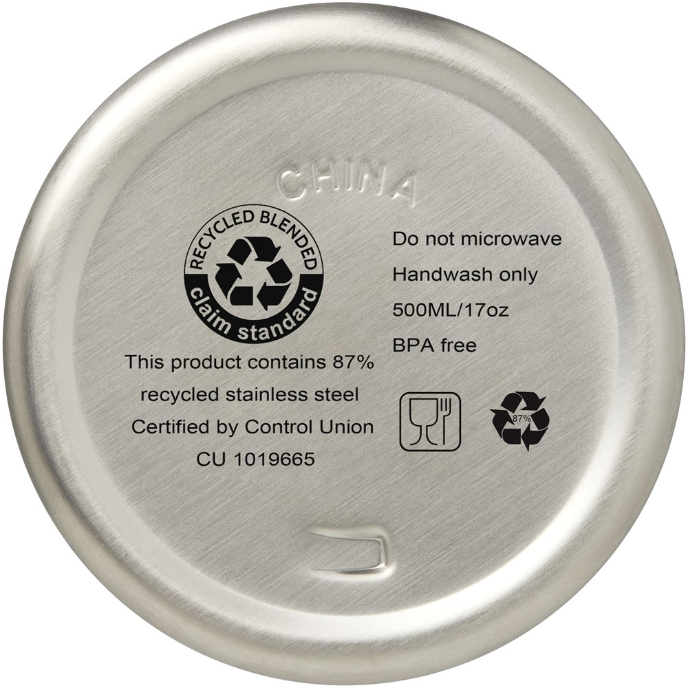 Bouteille isotherme Vasa en acier inoxydable recyclé certifié RCS de 500 ml avec isolation par le vide et couche de cuivre Argent