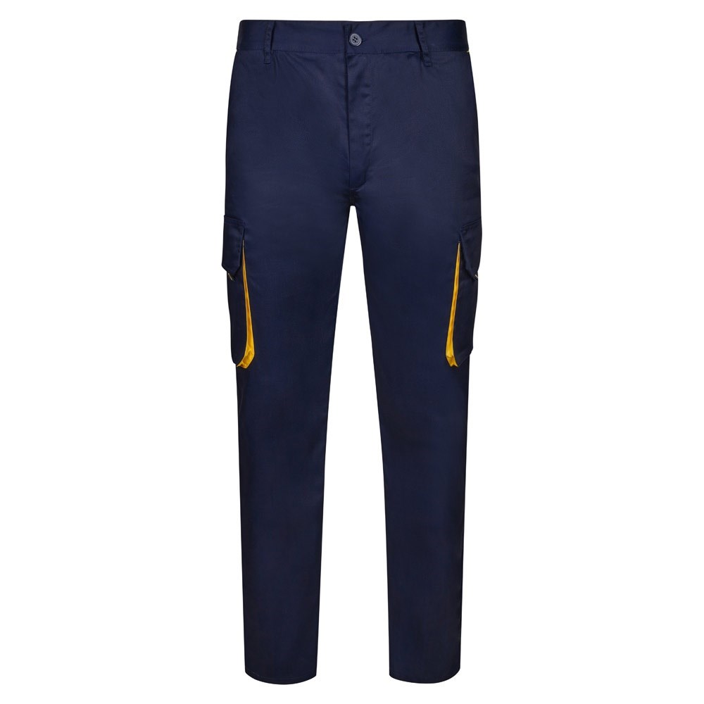 VL HYPNOS Zweifarbige Twill-Hose mit mehreren Taschen (200 g/m²), aus Baumwolle (35 %) und Polyester (65 %) Marineblau, Gelb