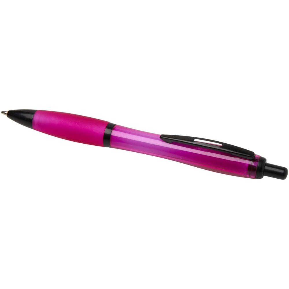 Stylo bille Nash en plastique recyclé avec garnitures noires (encre noire) Magenta