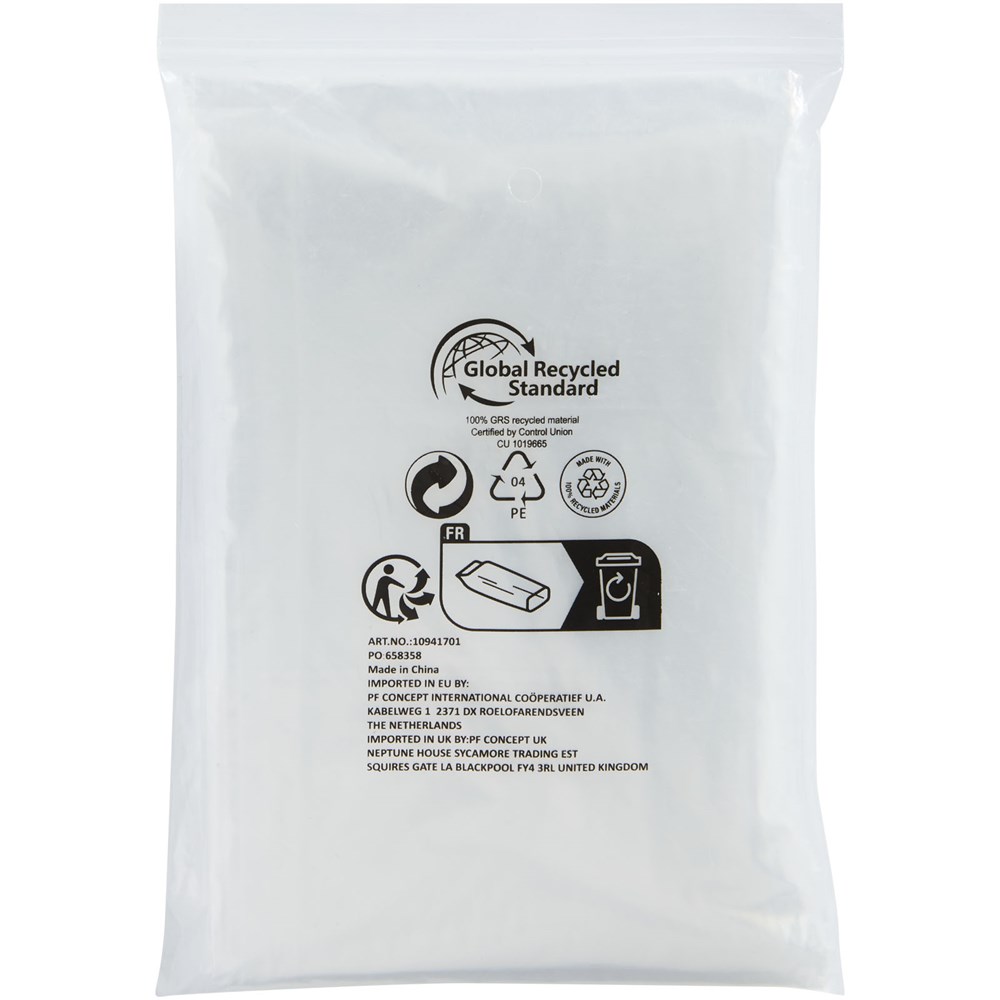 Poncho jetable pour la pluie Mayan recyclé certifié GRS avec pochette de rangement Blanc