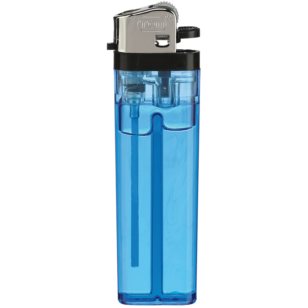 Briquet avec molette à friction TOM Flame bleu transparent