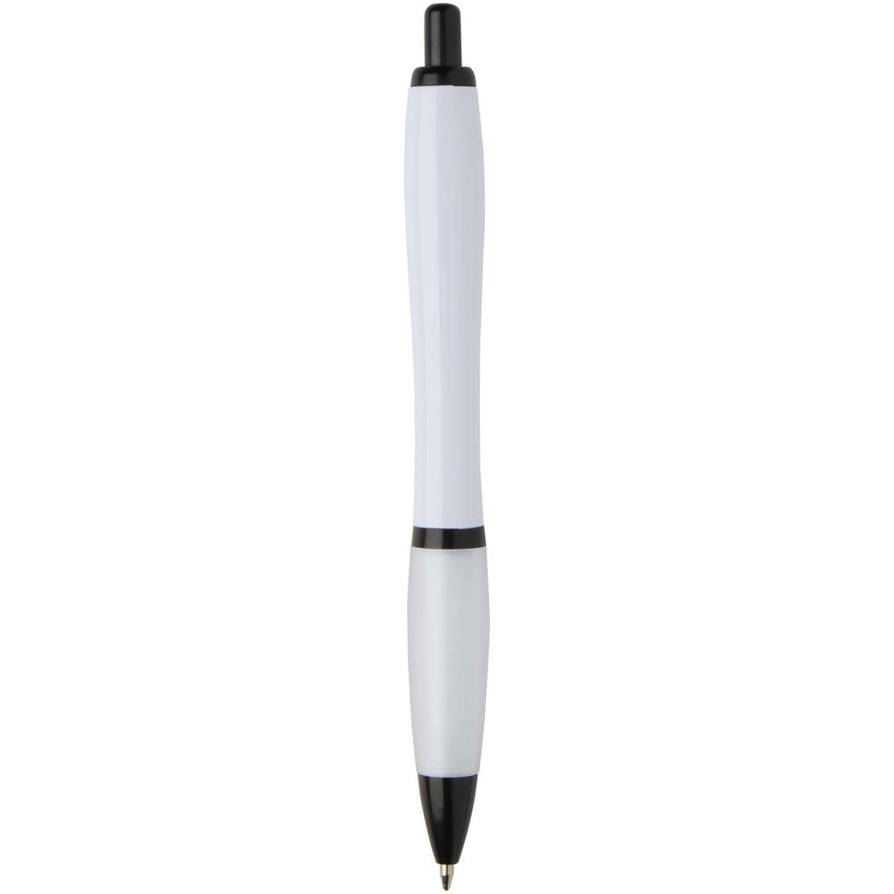 Stylo bille Nash en plastique recyclé avec garnitures noires (encre noire) blanc