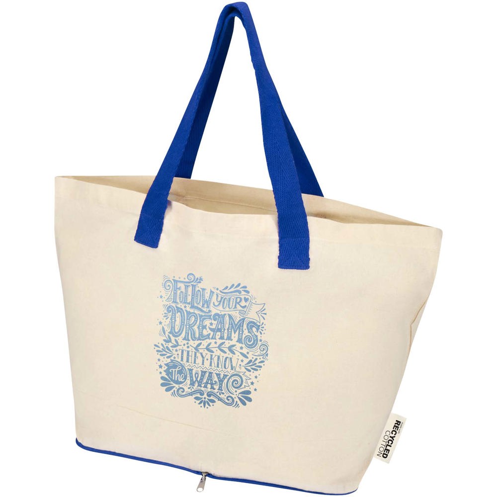 Sac shopping Sierra pliable en coton recyclé GRS 140 g/m2 7 L Naturel, Bleu royal