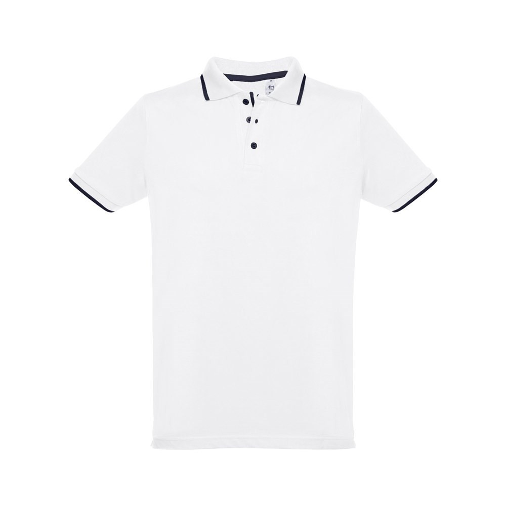 THC ROME WH. Zweifarbiges Baumwoll-Poloshirt für Männer. Weisse Farbe