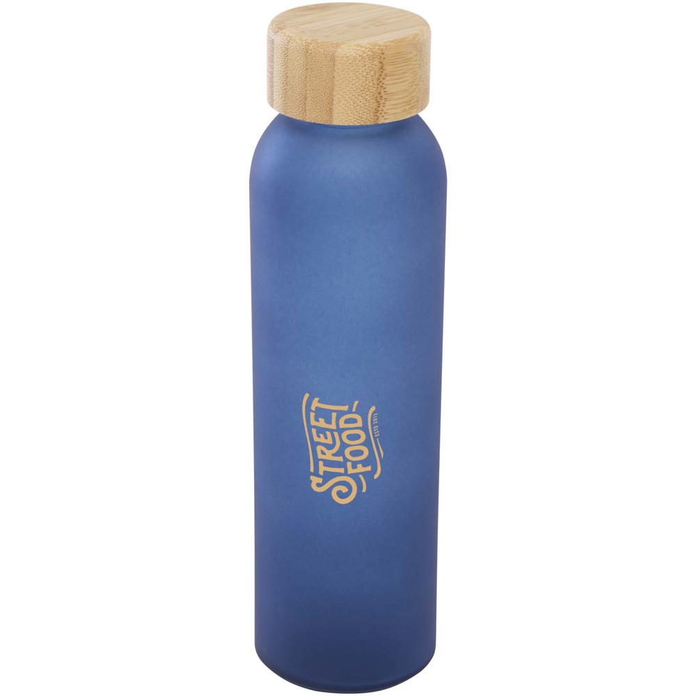Lume 500 ml Flasche aus mattiertem Kalknatronglas mit Bambusdeckel Ozeanblau